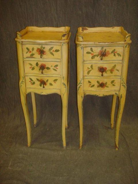 Appraisal: Pair of Paint Decorated Drawer End Tables From a Bedford