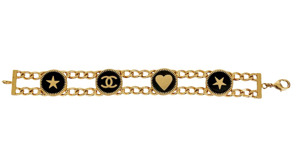 Appraisal: Chanel Gold Tone Black Enamel Bracelet A fabulous Chanel bracelet