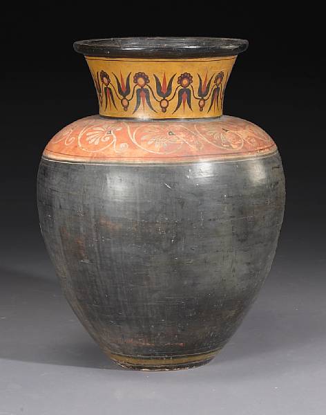 Appraisal: A monumental grand tour polychrome decorated pottery jar th century