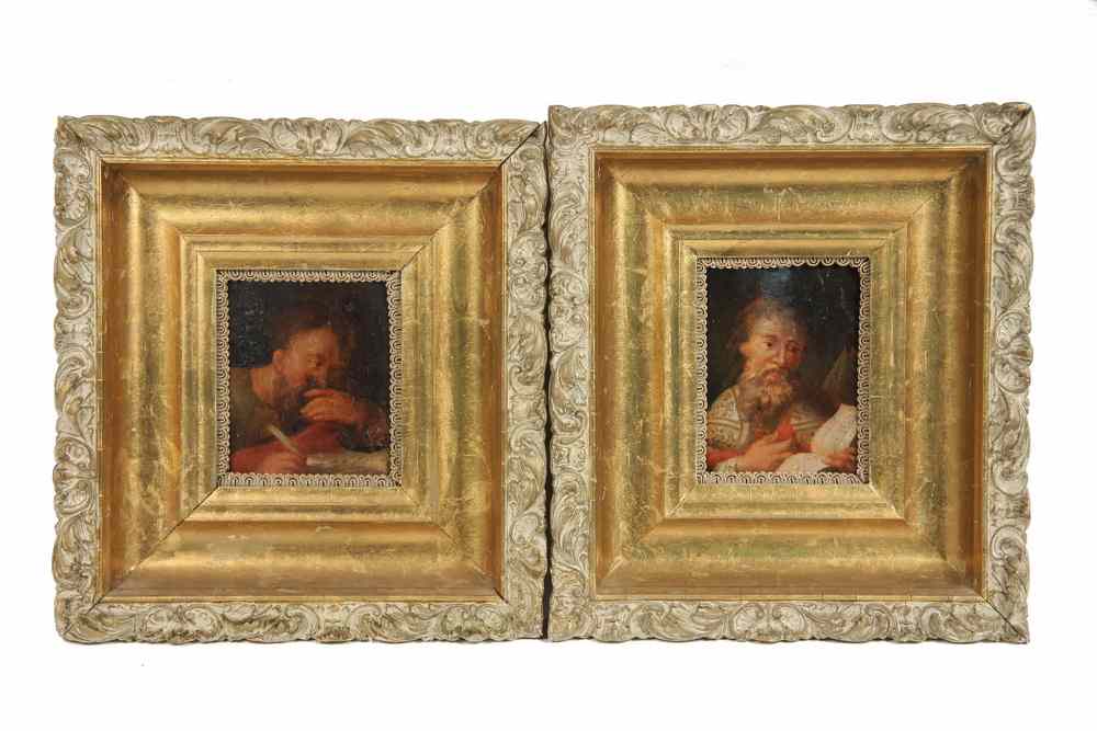 Appraisal: PAIR OLD MASTERS OOP - Portraits of Saints on mitered