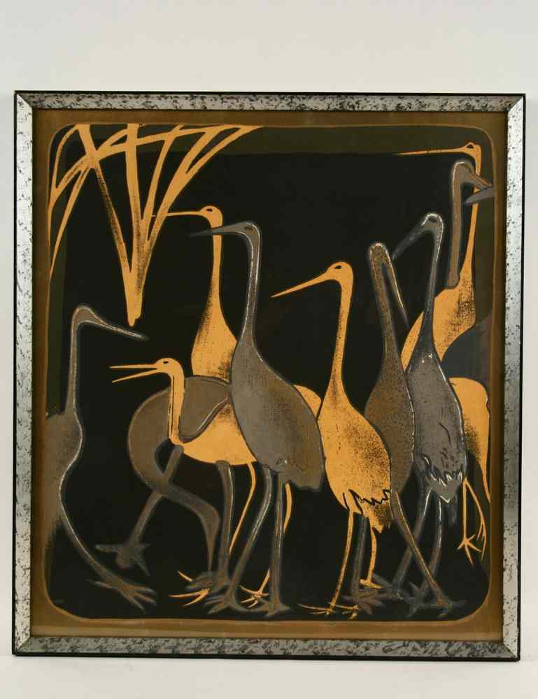 Appraisal: SERIGRAPH - Contemporary design of storks in metallic inks unsigned