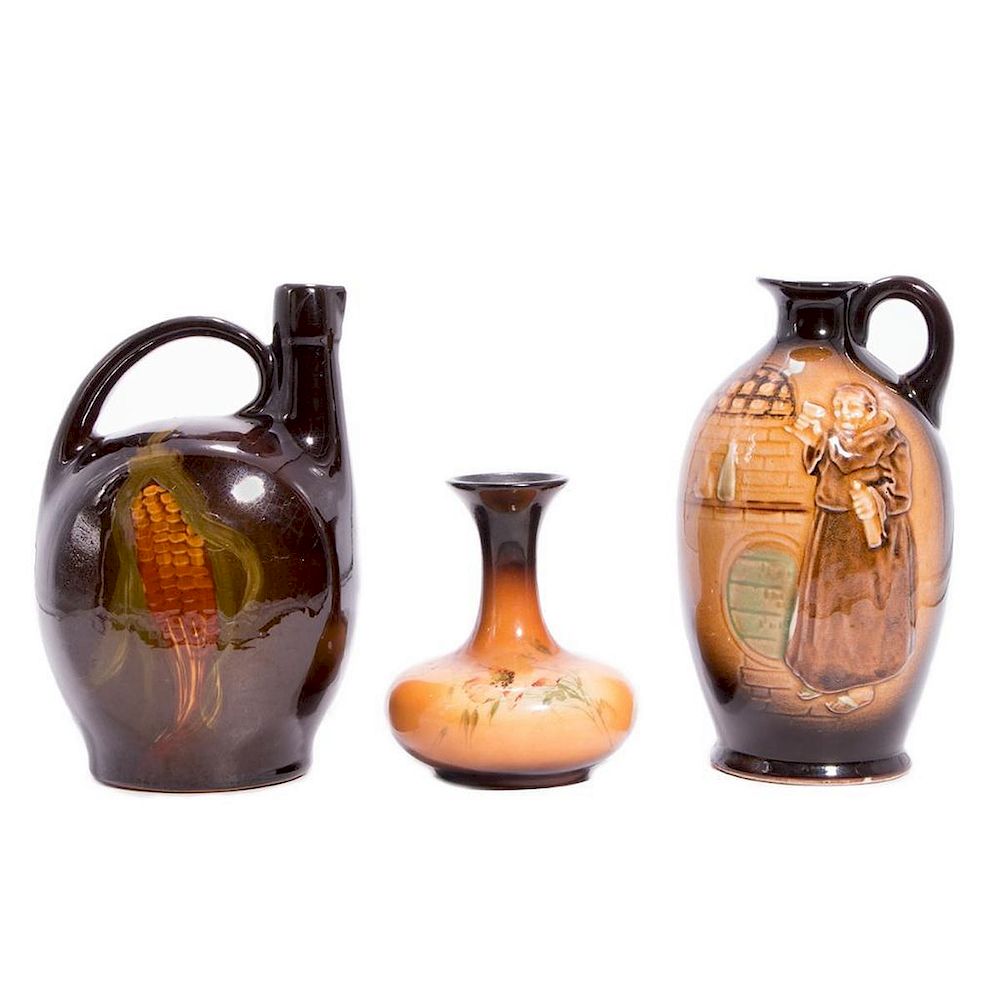 Appraisal: Three Kingsware Style Pitchers and Vase Two Kingsware Jugs one