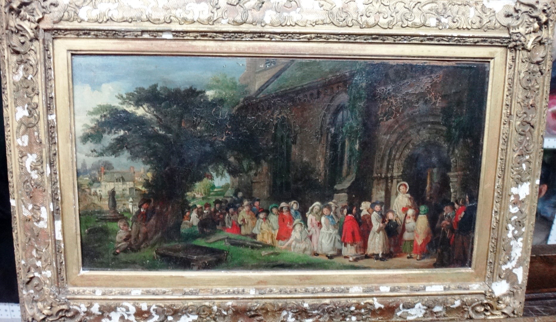 Appraisal: English School th century Sunday School going into church oil