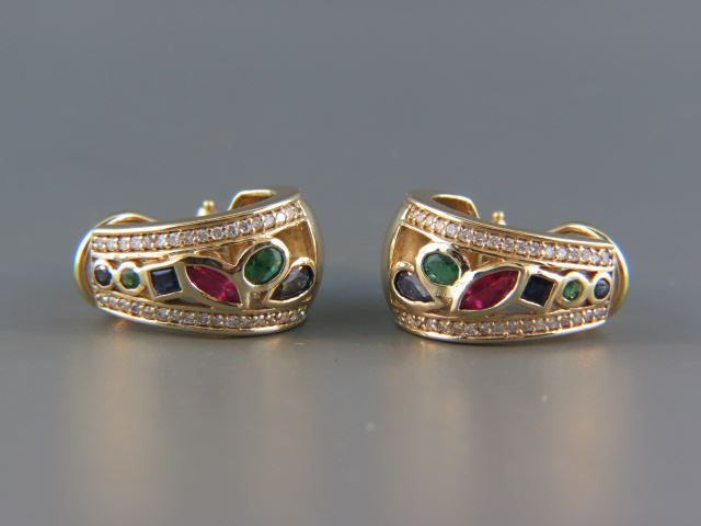 Appraisal: Ruby Sapphire Emerald and Diamond Earrings carats k yellow gold