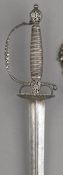 Appraisal: A silver-hilted small swordmid- th century The inch colichemarde blade