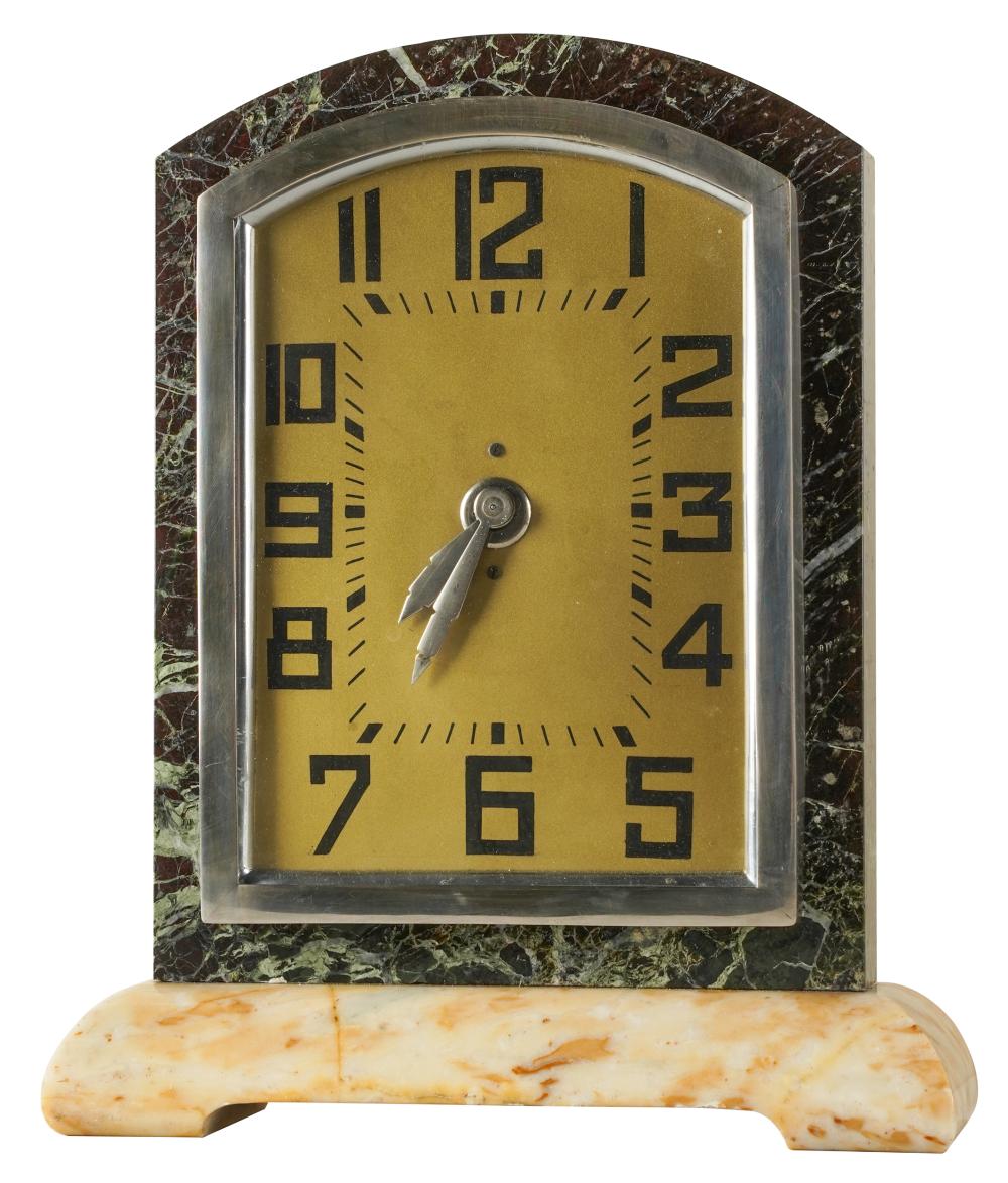 Appraisal: ART DECO MARBLE CHROME MANTEL CLOCKunsigned Provenance The Estate of