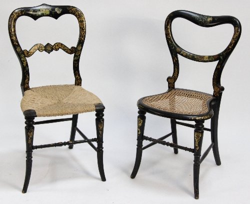 Appraisal: Two Victorian ebonised side chairs each painted flowers and highlighted