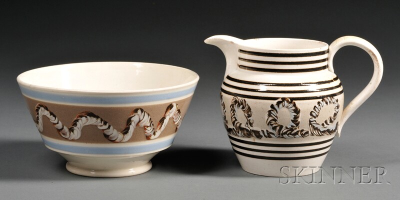 Appraisal: Mochaware Bowl and Pitcher England th century a small London-shaped