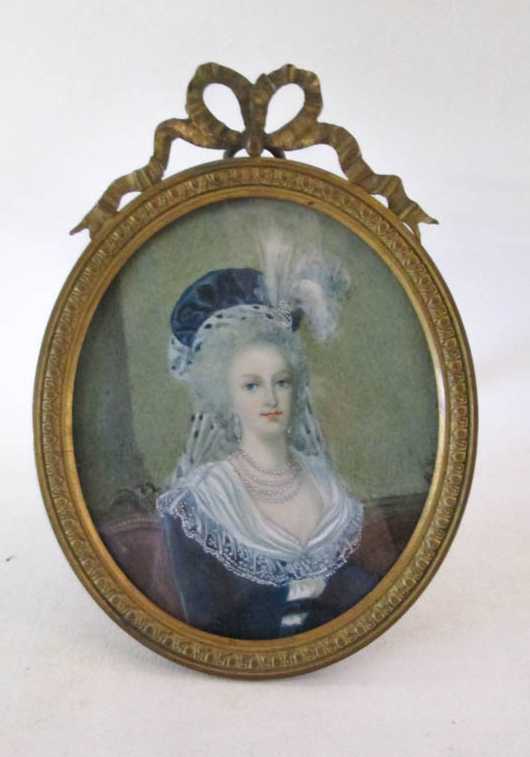 Appraisal: FRENCH TH CENTURY MINIATURE PAINTING mixed media depicts Madame Marie