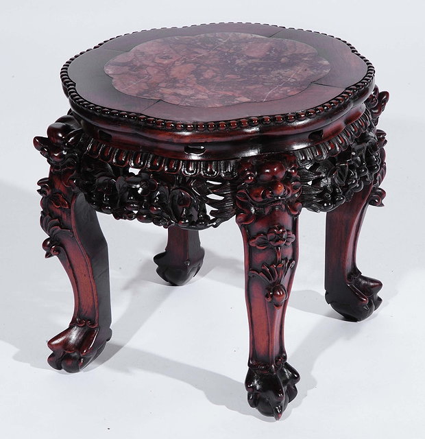 Appraisal: A Chinese rosewood low urn standcirca with beaded border and