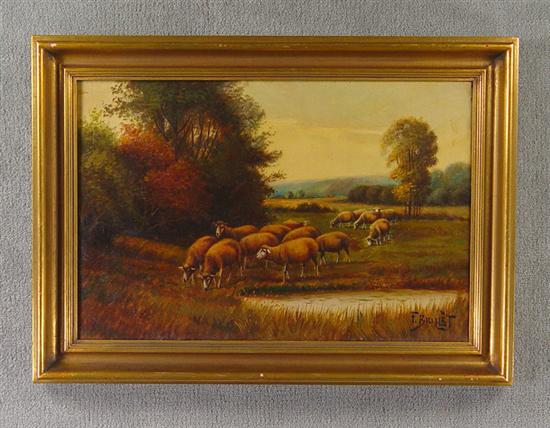 Appraisal: Oil on Canvas Landscape of Sheep Signed lower right F