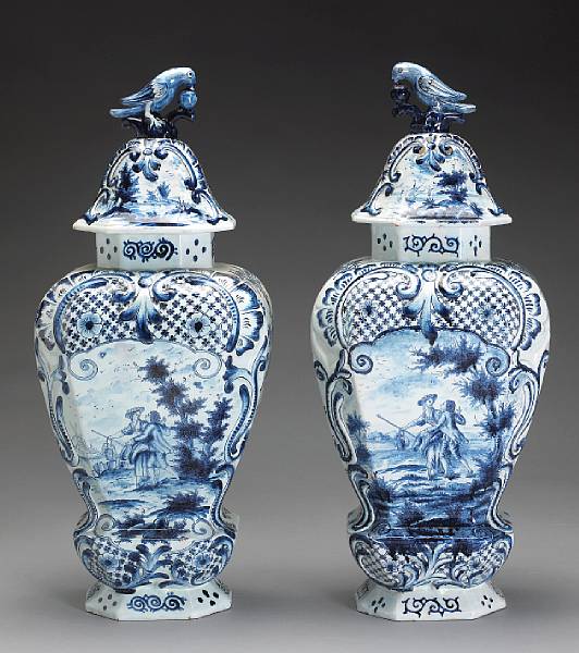 Appraisal: A large pair of Dutch blue and white Delft covered