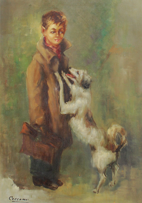 Appraisal: CECCONI PAINTING BOY AND DOG Oil Canvas '' x ''