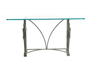 Appraisal: Wrought Iron Horse Motif Console Table Continental late th century