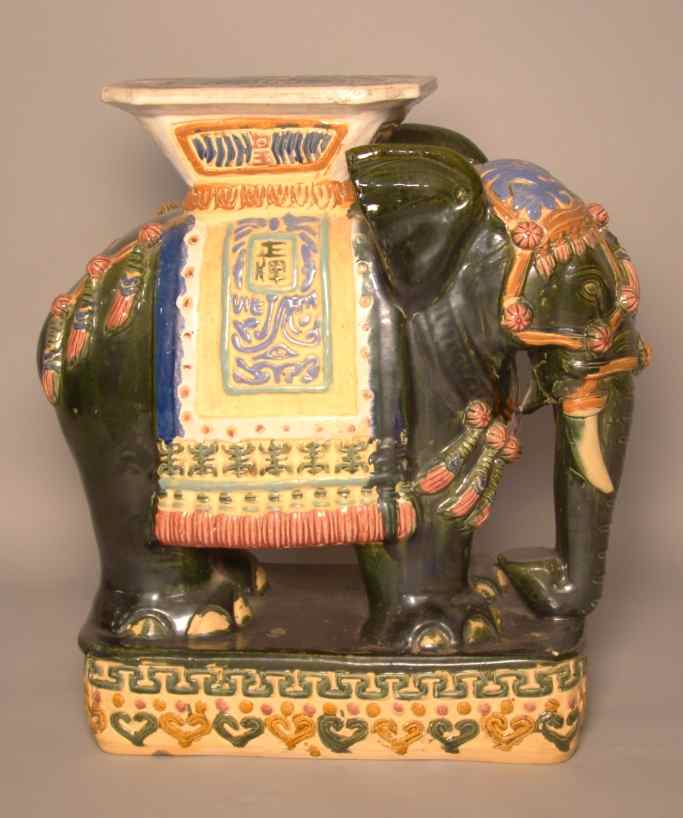 Appraisal: ASIAN GLAZED POTTERY ELEPHANT-FORM GARDEN SEAT formed as an elephant