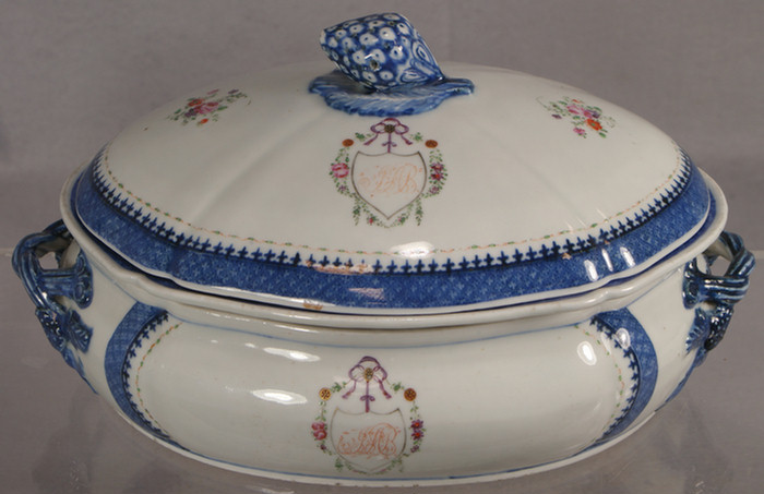 Appraisal: Chinese Export porcelain armorial covered vegetable dish w steam liner