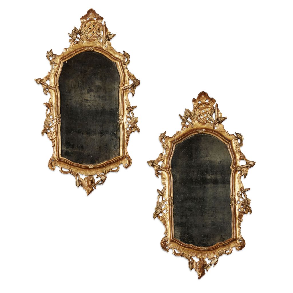 Appraisal: PAIR OF GEORGE II GILTWOOD AND GESSO MIRRORS MID TH