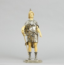 Appraisal: A Very Fine Ivory and Silver Soldier Statuette Finely carved