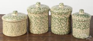 Appraisal: Four green spongeware lidded canisters tallest - ''