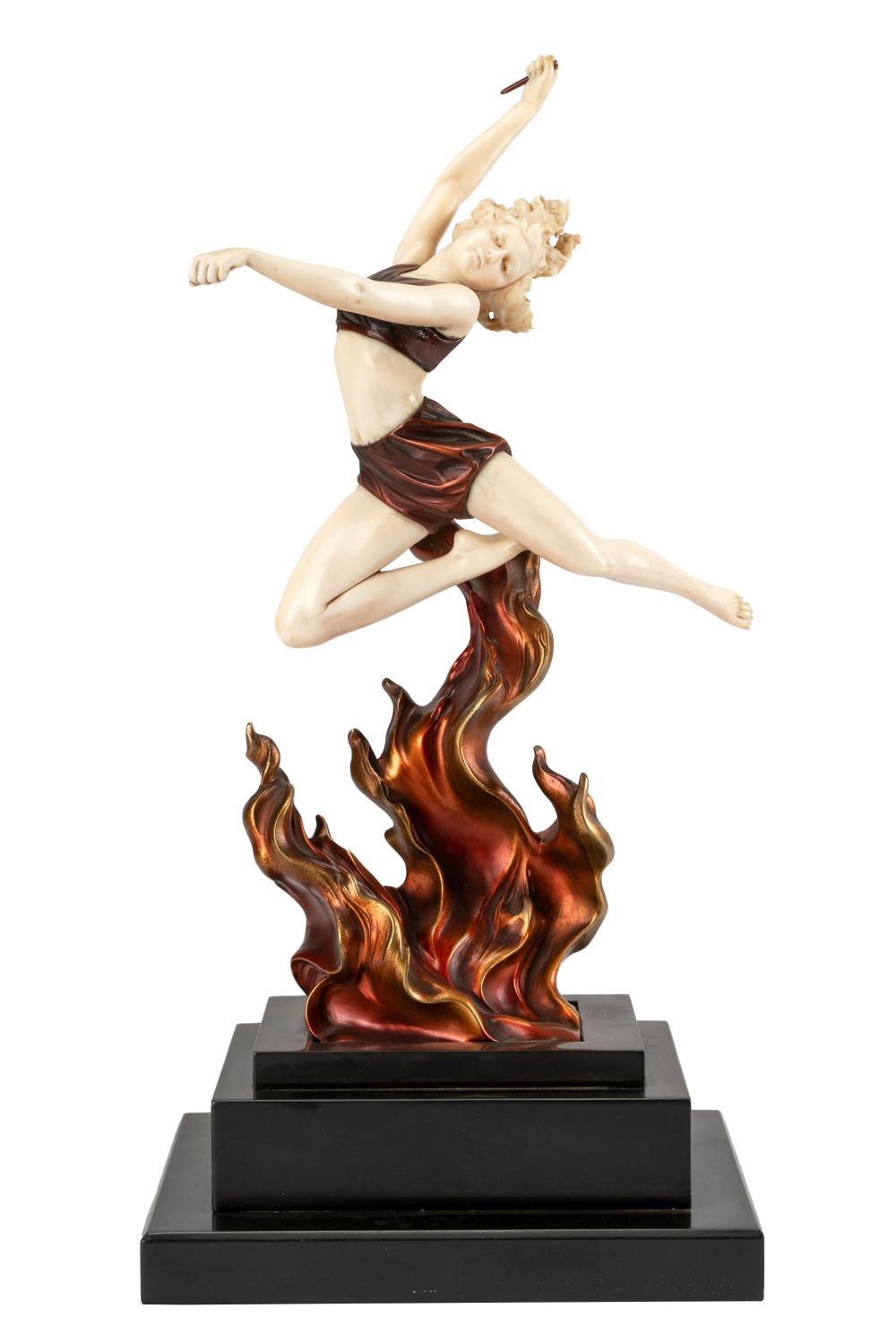 Appraisal: FERDINAND PREISS - Flame Leaper cold-painted bronze mounted to a