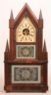 Appraisal: Mahogany Double Steeple Wagon Spring Clock Mahogany Double Steeple Wagon