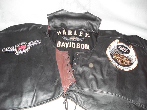 Appraisal: Three Harley-Davidson commemorative leather vests and each black leather with