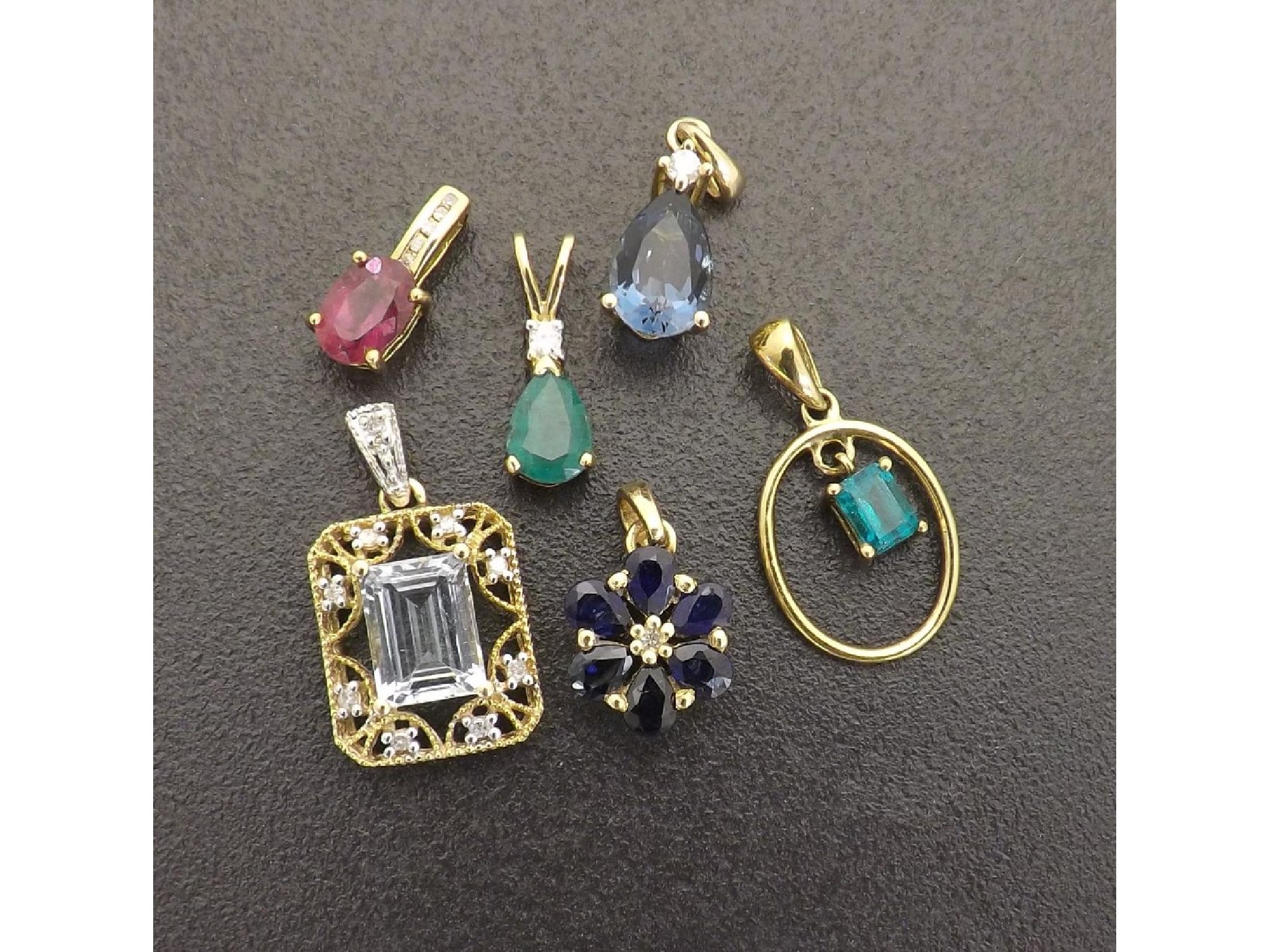 Appraisal: -D-D Six assorted gem set pendants