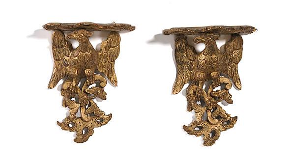 Appraisal: PAIR OF ENGLISH GILTWOOD WALL BRACKETS WITH PHOENIX English th