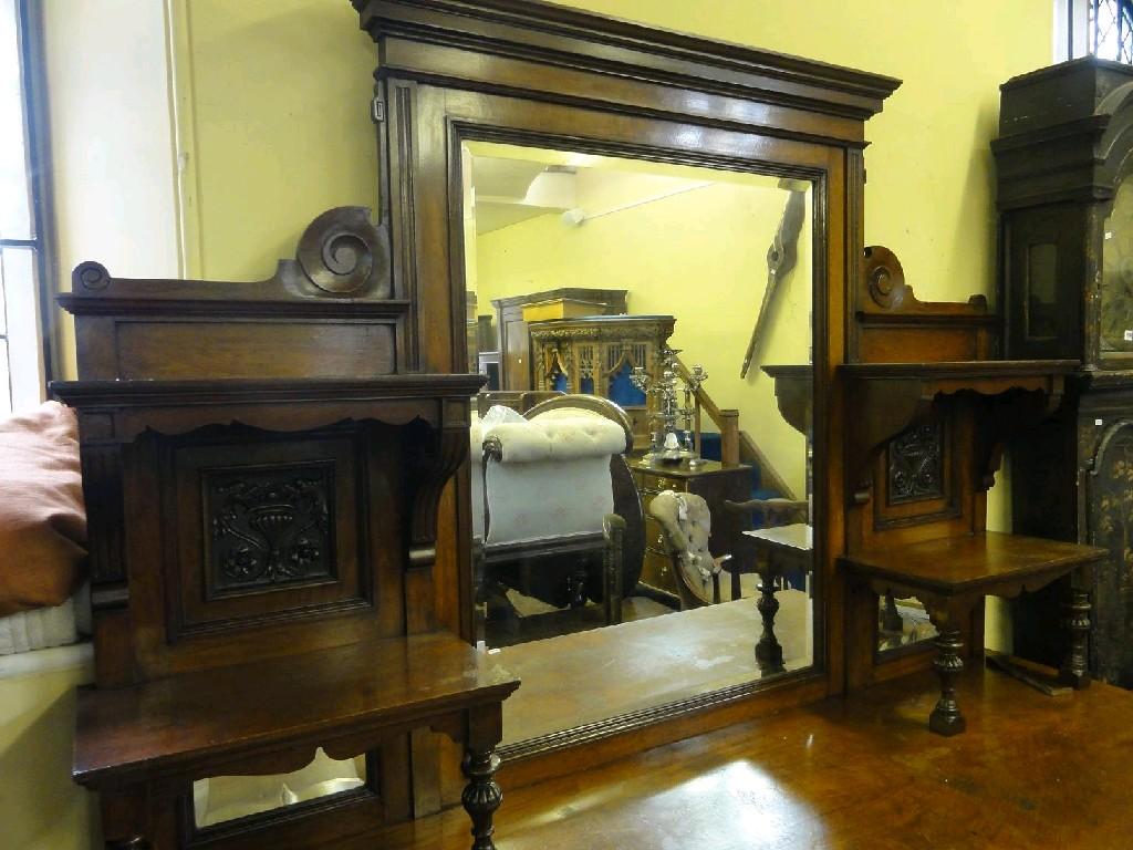 Appraisal: A substantial late Victorian oak and figured oak mirrored back