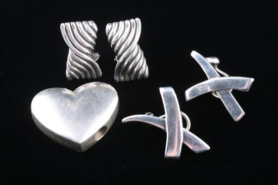 Appraisal: TIFFANY CO STERLING HEART PENDANT AND TWO PAIRS TIFFANY STERLING