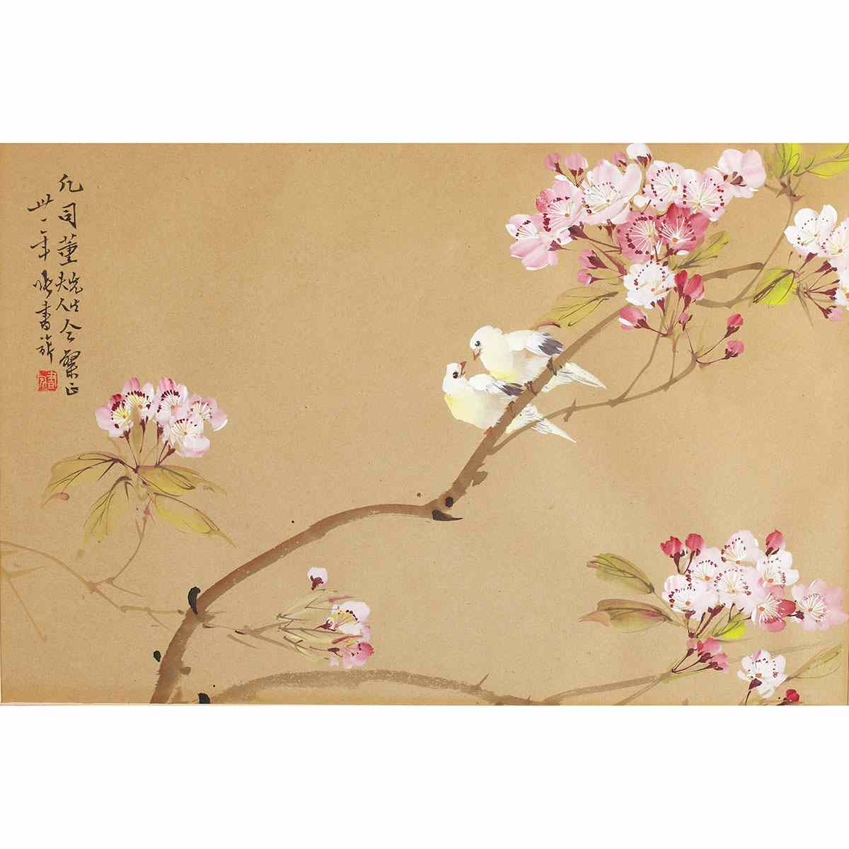 Appraisal: Zhang Shulu - TWO BIRDS AND PEACH BLOSSOM Ink and