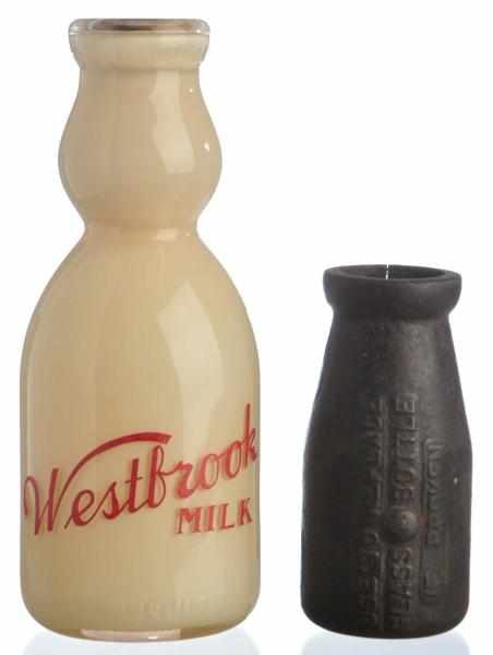 Appraisal: Lot of Milk Bottles Description Lot includes one tan Westbrook