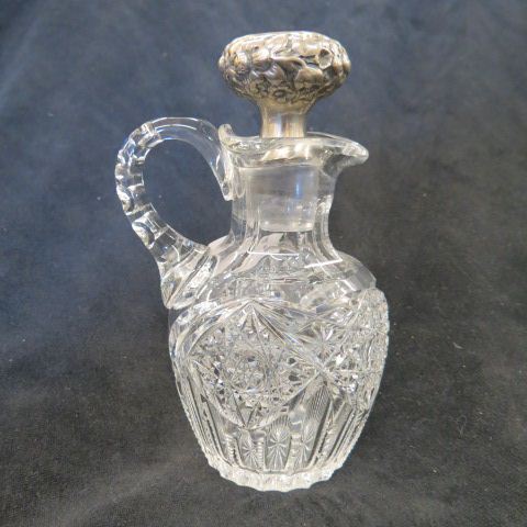 Appraisal: Cut Glass Sterling Silver Cruet brilliant period