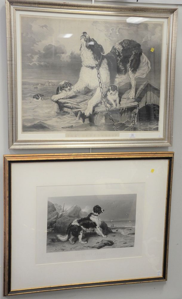 Appraisal: Two large framed dog engravings to include 'The Inundation' by