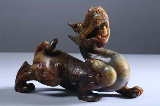 Appraisal: CHINESE SOAPSTONE FIGURE OF QILIN - in long