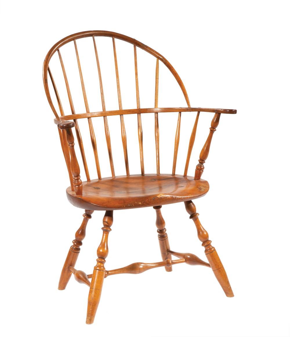 Appraisal: American Carved Oak Hoop-Bacl Windsor Chair th c spindle back