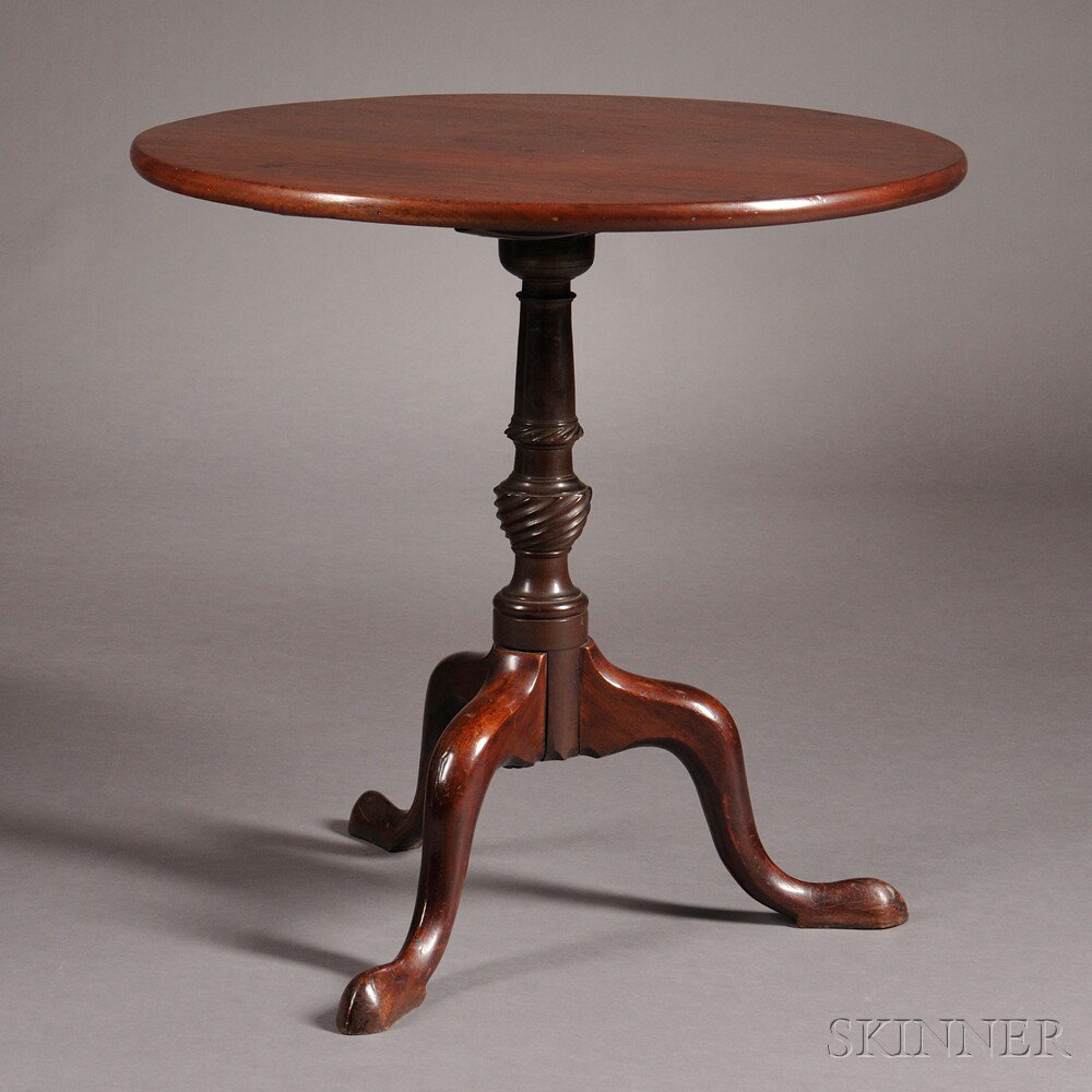 Appraisal: Mahogany Carved Tilt-top Tea Table late th century the circular