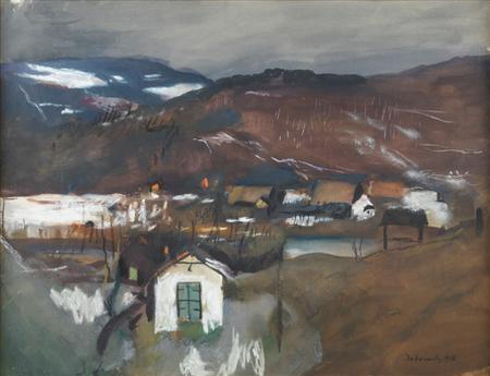 Appraisal: Josef Dobrowsky Austrian - Houses in a Mountainous Landscape Estimate