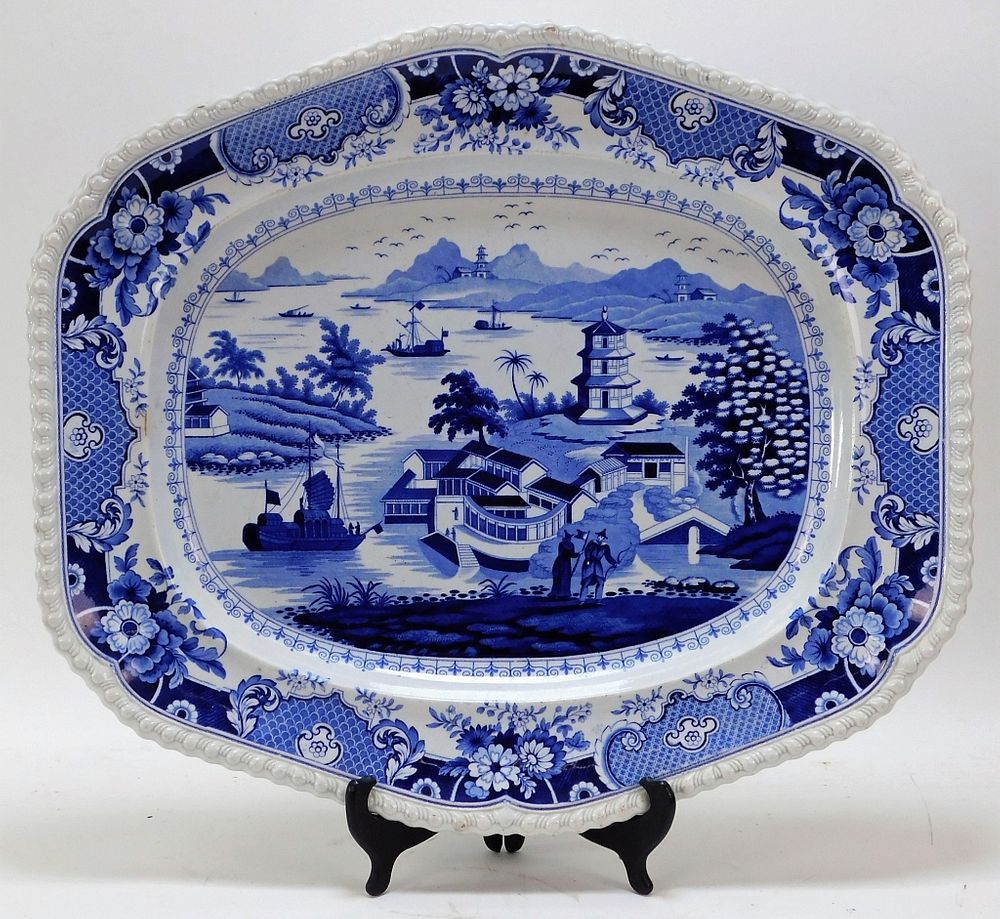 Appraisal: HUGE Ridgway India Temple Blue White Platter John William Ridgway