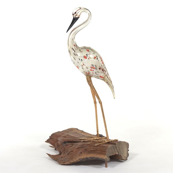 Appraisal: ZENATTI MURANO VINTAGE ART GLASS AND GILT BRASS ROTATING EGRET