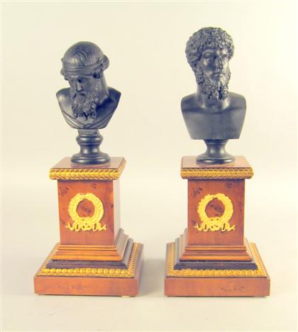 Appraisal: Pair of black composition classical busts after the Antique plato