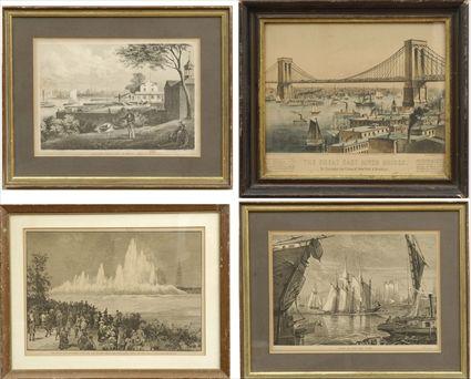 Appraisal: American School th C Four Views of New York Lithographs