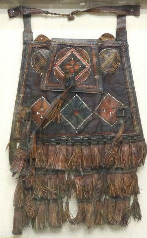 Appraisal: Leather saddle bag with fringe likely Tuareg or Mande peoples