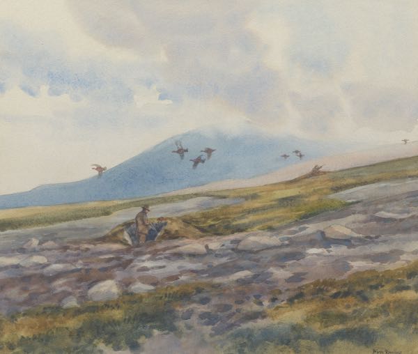 Appraisal: Brian Rawling English b x sight Hunter in Landscape Watercolor