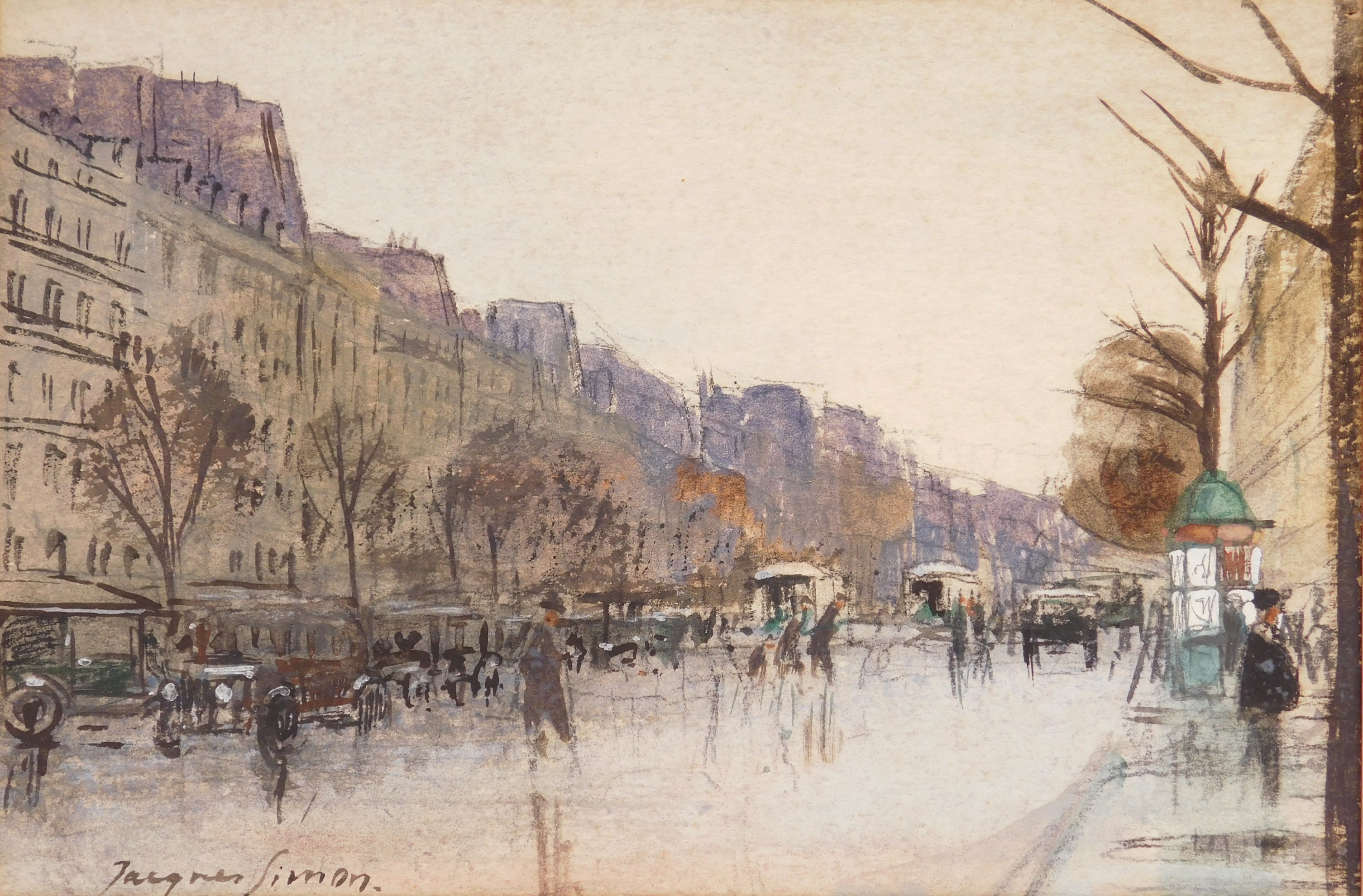 Appraisal: Jacques Simon French - Parisian Street Scene- pastel and watercolor