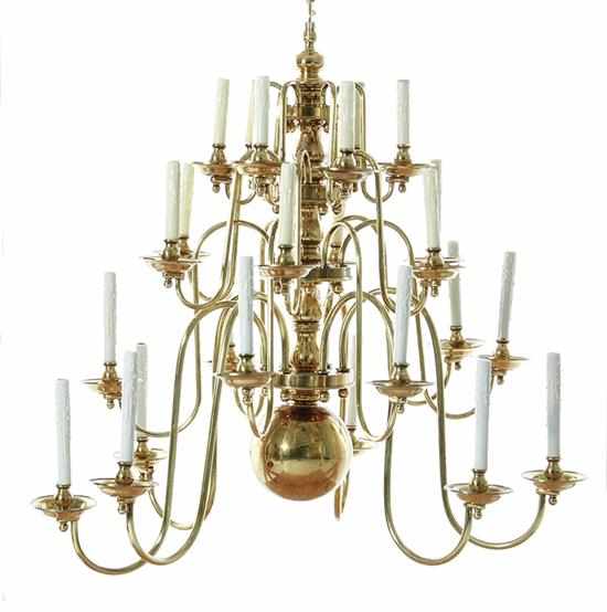 Appraisal: Chapman Dutch style brass chandelier turned center baluster with three