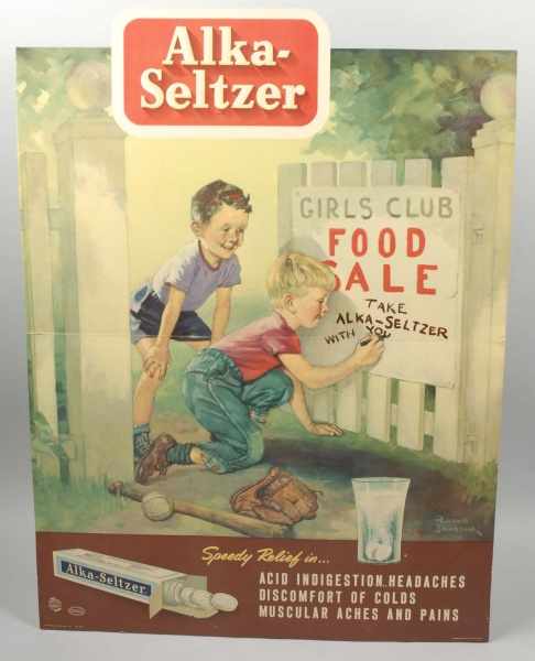 Appraisal: Cardboard Litho Alka-Seltzer Die-Cut Sign Description Depicting two small boys