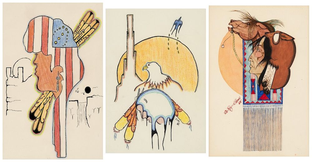 Appraisal: American Indian Three Works on Paper a Unknown Untitled Ink