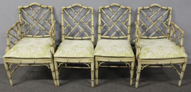 Appraisal: Set of Vintage Faux Bamboo Chairs Original painted finish Cane