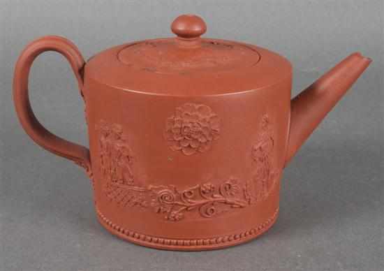 Appraisal: Staffordshire redware drum-form miniature teapot probably Wedgwood late th century